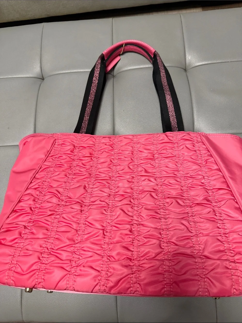 Coach Pink Quilted Tote Bag with Front Zip Pocket